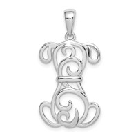 Sterling Silver Rhodium-plated Swirled Dog Pendant view 1