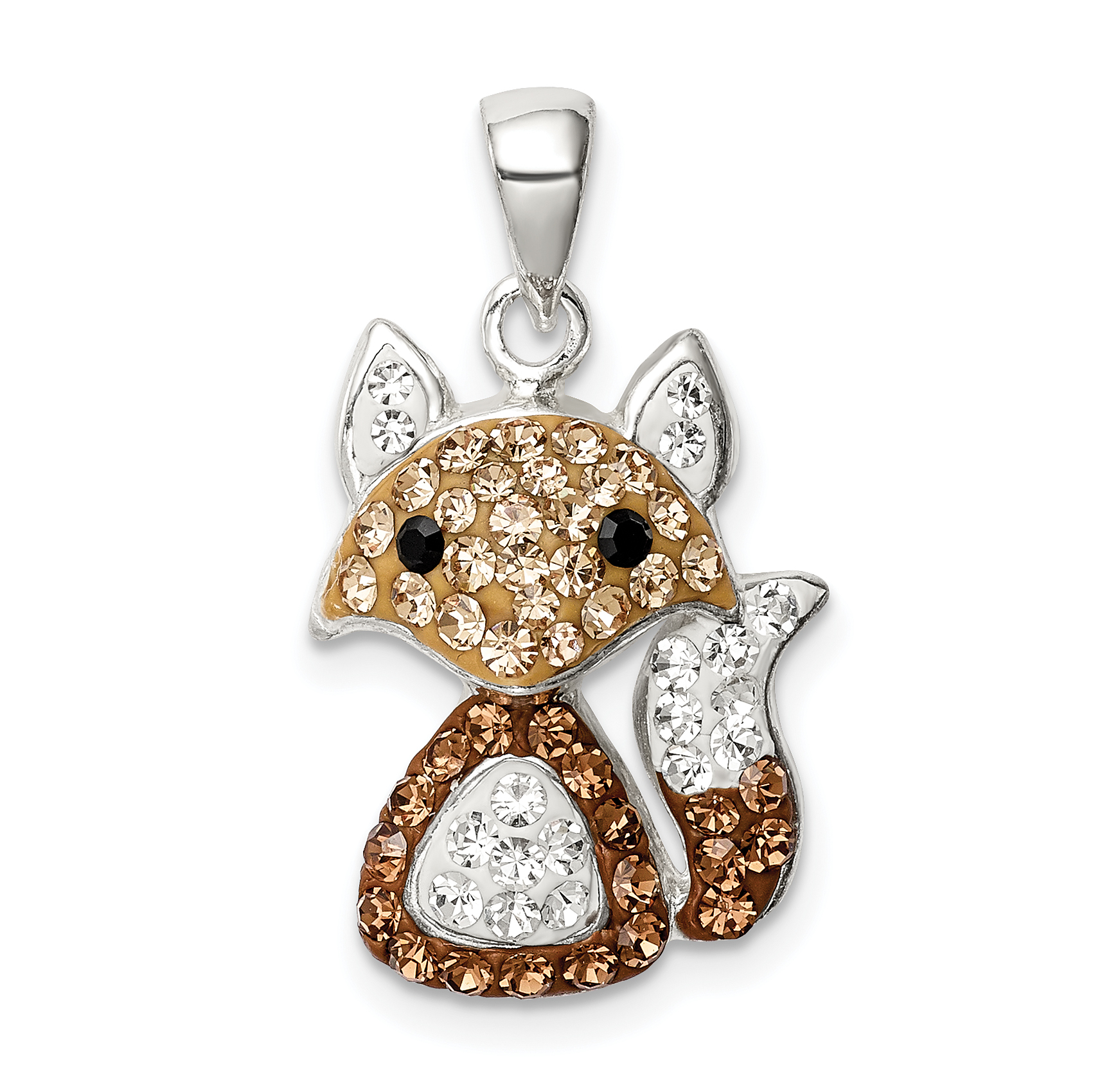 Sterling Silver Rhodium-plated Tan Preciosa Crystal Fox Pendant (QC9621)