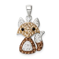 Sterling Silver Rhodium-plated Tan Preciosa Crystal Fox Pendant view 1