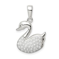 Sterling Silver Rhodium-plated Imitation Pearl Swan Pendant view 1