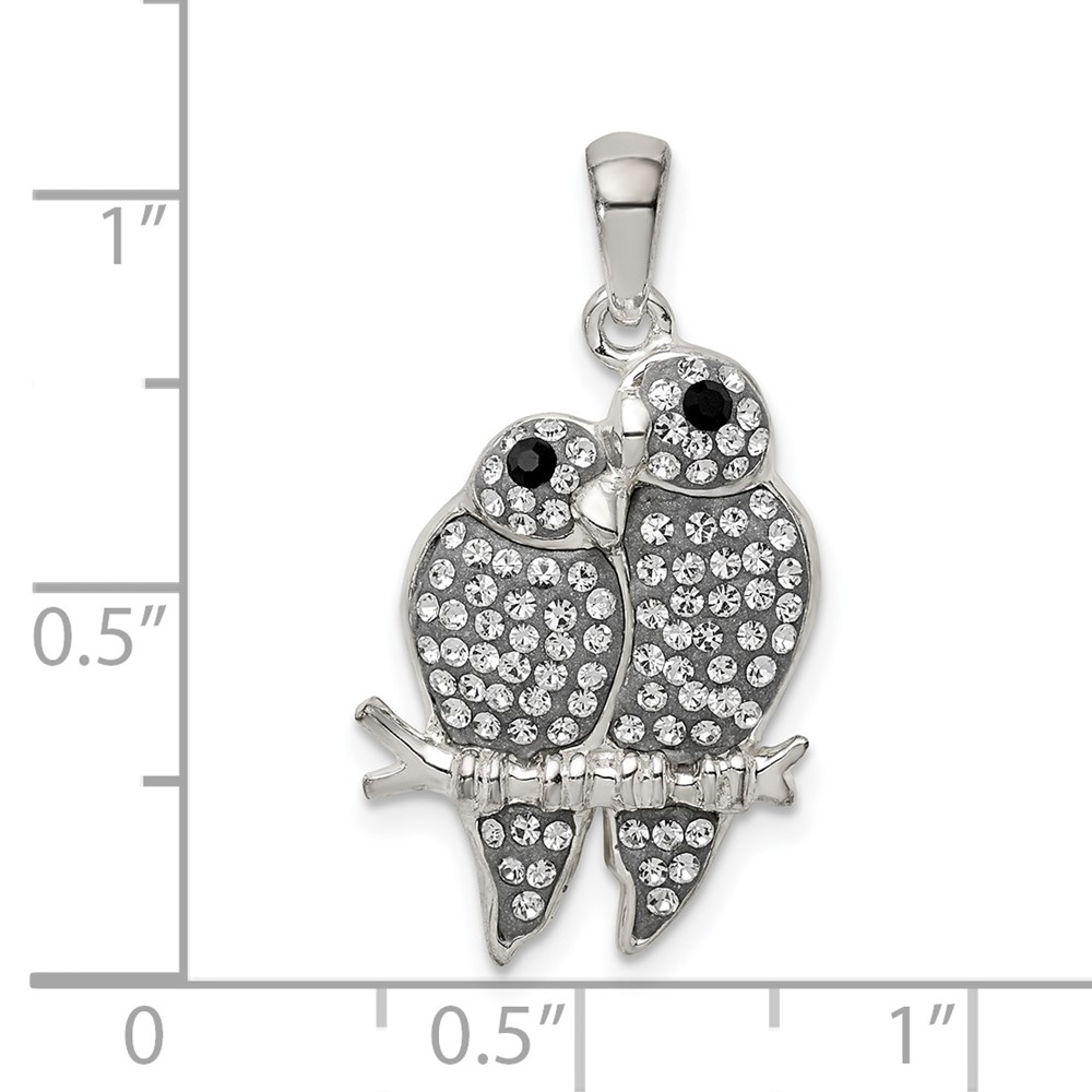 Sterling Silver Rhodium-plated Preciosa Crystal Parrot Couple Pendant (QC9634)