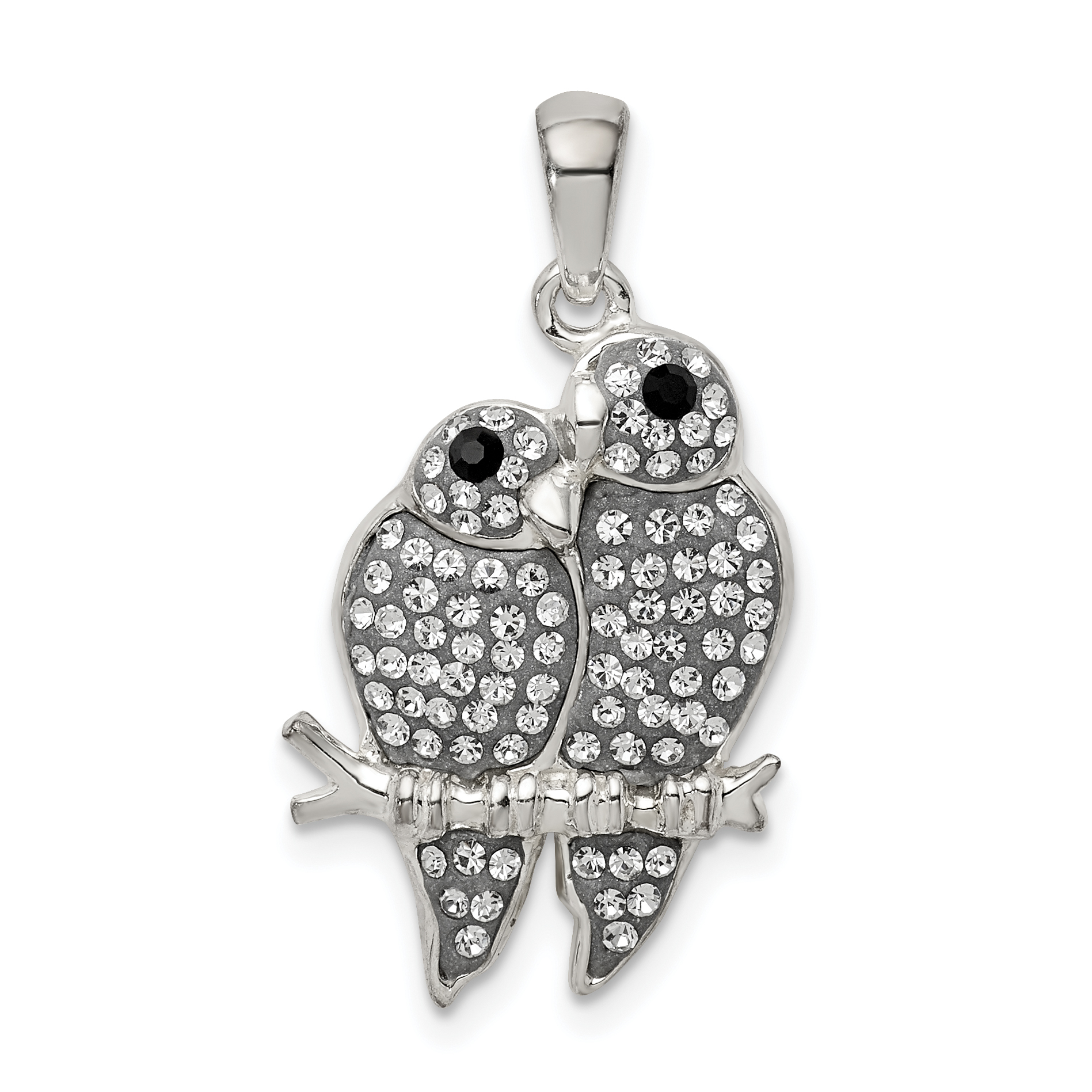 Sterling Silver Rhodium-plated Preciosa Crystal Parrot Couple Pendant (QC9634)