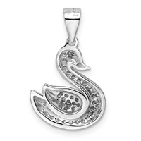 Sterling Silver Rhodium-plated Polished Pave CZ Swan Pendant view 3