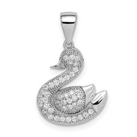 Sterling Silver Rhodium-plated Polished Pave CZ Swan Pendant view 1