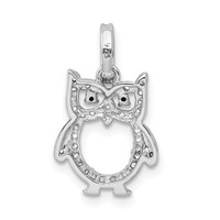 Sterling Silver Rhodium-plated CZ Owl Pendant view 3
