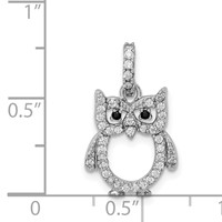 Sterling Silver Rhodium-plated CZ Owl Pendant view 4
