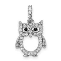 Sterling Silver Rhodium-plated CZ Owl Pendant view 1