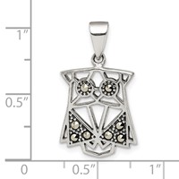 Sterling Silver Antiqued Marcasite Owl Pendant view 4