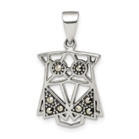 Sterling Silver Antiqued Marcasite Owl Pendant view 1