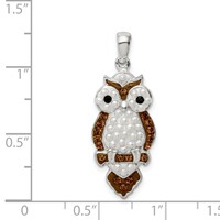 Sterling Silver Rhodium-plated Imitation Pearl and Preciosa Crystal Owl Pendant view 4