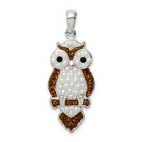 Sterling Silver Rhodium-plated Imitation Pearl and Preciosa Crystal Owl Pendant view 1
