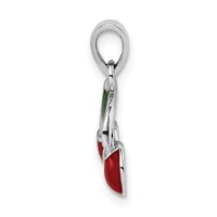 Sterling Silver RH-plated Red & Green Enameled Cherry Children's Pendant view 2