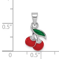 Sterling Silver RH-plated Red & Green Enameled Cherry Children's Pendant view 4