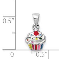 Sterling Silver RH-plated Multi-color Enameled Cupcake Children's Pendant view 4