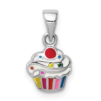 Sterling Silver RH-plated Multi-color Enameled Cupcake Children's Pendant view 1