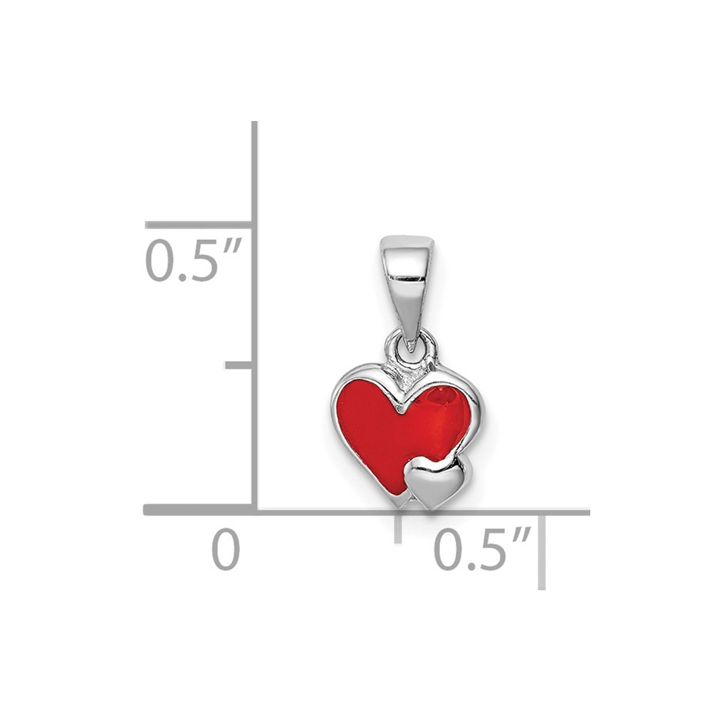 Sterling Silver Rhodium-plated Red Enameled Hearts Children's Pendant (QC9650)