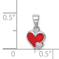 Sterling Silver Rhodium-plated Red Enameled Hearts Petite Pendant view 4