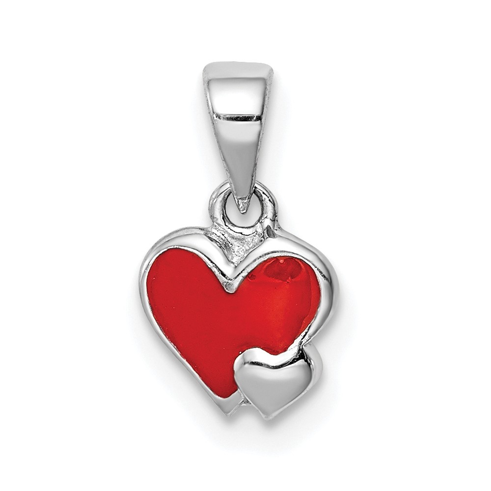 Sterling Silver Rhodium-plated Red Enameled Hearts Children's Pendant (QC9650)
