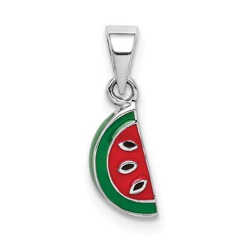 Sterling Silver Rhodium-plated Enameled Watermelon Petite Pendant