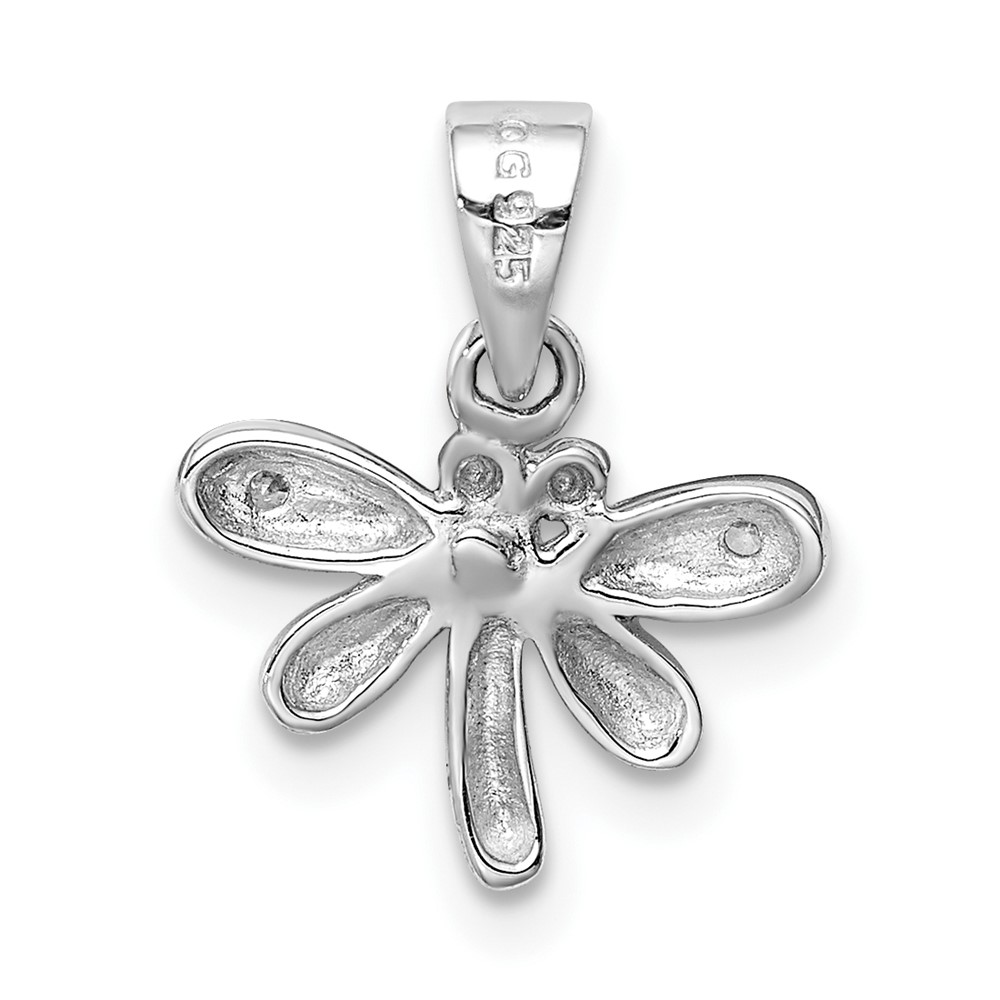 Sterling Silver Rhodium-plated Polished CZ Dragonfly Children's Pendant (QC9654)