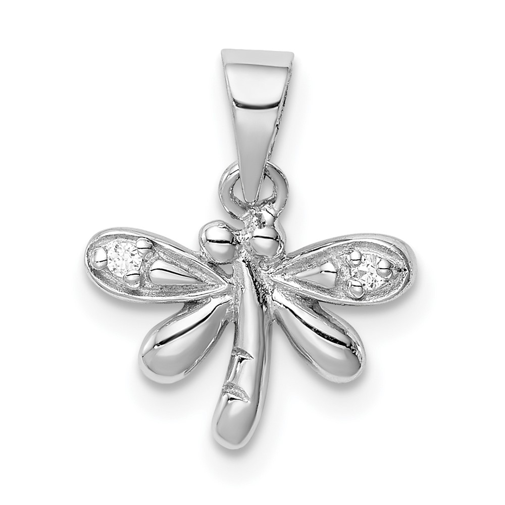 Sterling Silver Rhodium-plated Polished CZ Dragonfly Children's Pendant (QC9654)