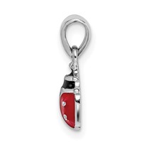 Sterling Silver Rhodium-plated Red and Black Enameled Ladybug Petite Pendant view 2