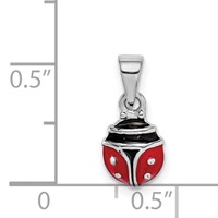 Sterling Silver Rhodium-plated Red and Black Enameled Ladybug Petite Pendant view 4