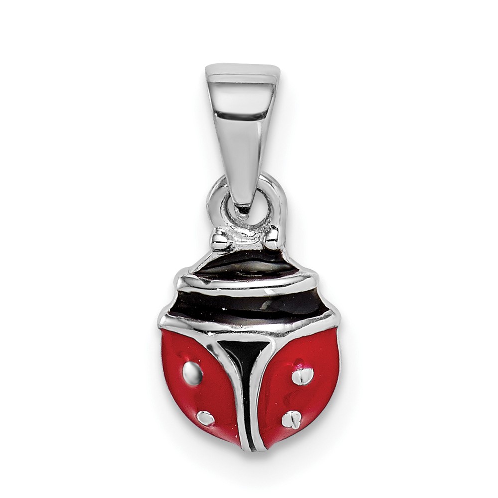 Sterling Silver Rhodium-plated Red and Black Enameled Ladybug Petite Pendant