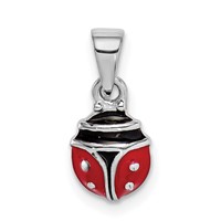 Sterling Silver Rhodium-plated Red and Black Enameled Ladybug Petite Pendant view 1