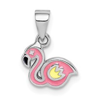 Sterling Silver RH-plated Multi-color Enamel Flamingo Pendant view 1