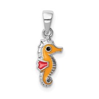 Sterling Silver Rhodium-plated Multi-color Enamel Seahorse Pendant view 1