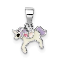 Sterling Silver Rhodium-plated Multi-color Enameled Unicorn Petite Pendant view 1