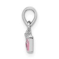 Sterling Silver Rhodium-plated Pink Enameled Heart Crown Petite Pendant view 2