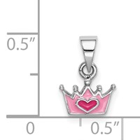Sterling Silver Rhodium-plated Pink Enameled Heart Crown Petite Pendant view 4