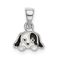 Sterling Silver RH-plated Black White Enameled Puppy Children's Pendant view 1