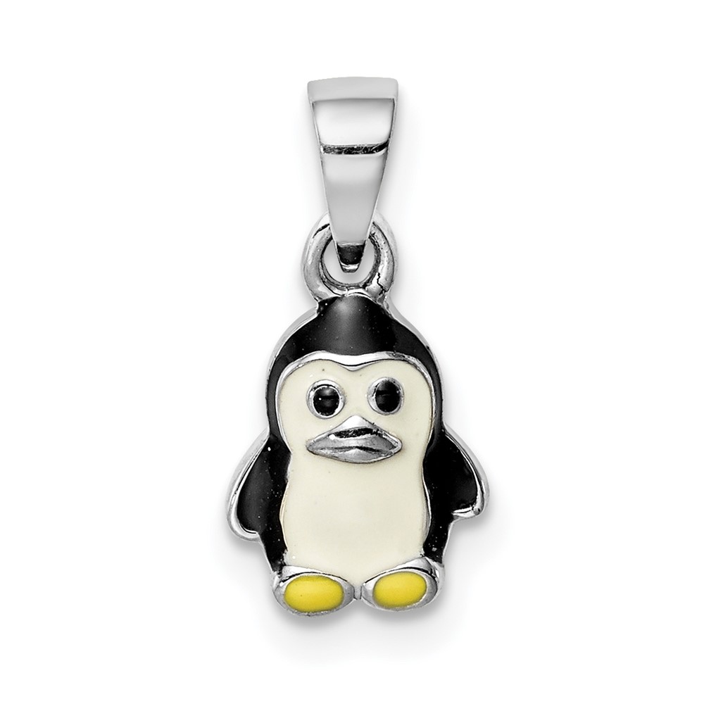 Sterling Silver Rhodium-plated Multi-color Enameled Penguin Petite Pendant