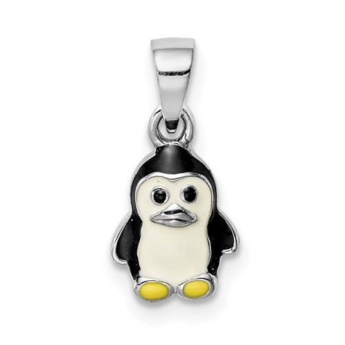 Sterling Silver Rhodium-plated Multi-color Enameled Penguin Petite Pendant