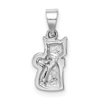 Sterling Silver RH-plated Polished White Enameled Cat Children's Pendant view 3