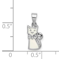 Sterling Silver RH-plated Polished White Enameled Cat Children's Pendant view 4