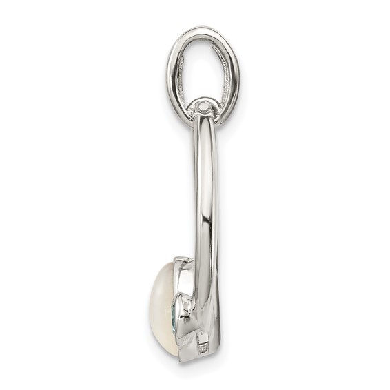 Sterling Silver Mother of Pearl & Lt. Swiss Blue Topaz Circle Pendant