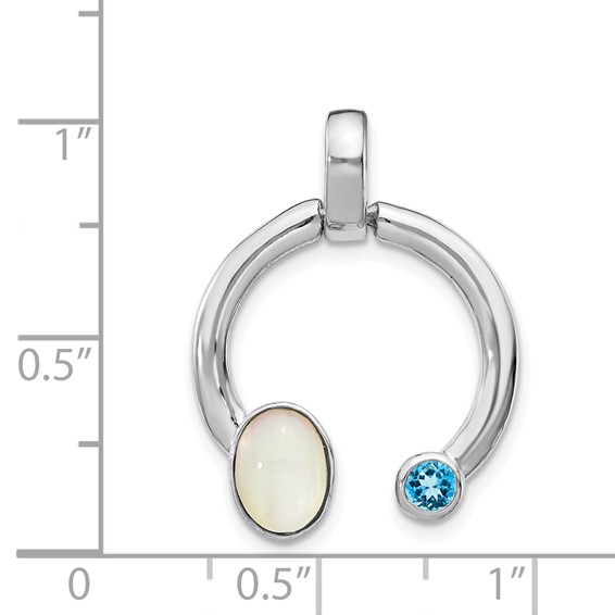 Sterling Silver Mother of Pearl & Lt. Swiss Blue Topaz Circle Pendant