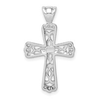 Sterling Silver Rhodium-plated Filigree Textured Cross Pendant view 3