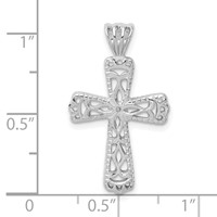 Sterling Silver Rhodium-plated Filigree Textured Cross Pendant view 4