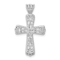Sterling Silver Rhodium-plated Filigree Textured Cross Pendant view 1