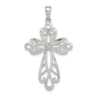 Sterling Silver Diamond & Diamond-cut Cross Pendant view 1