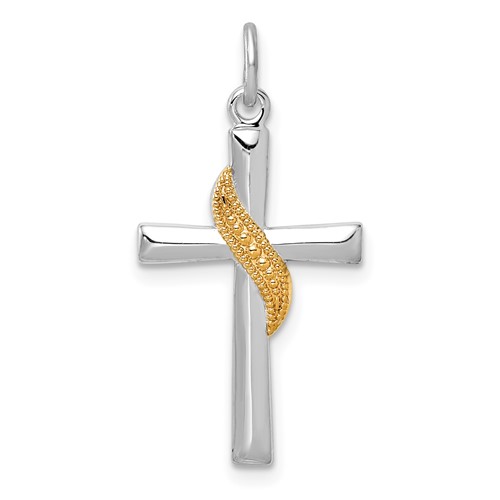 Sterling Silver Platinum-plated & Gold-tone Cross Pendant