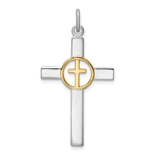 Sterling Silver Platinum-plated & Gold-tone Cross Pendant