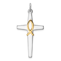 Sterling Silver Platinum-plated & Gold-tone Cross Pendant view 1