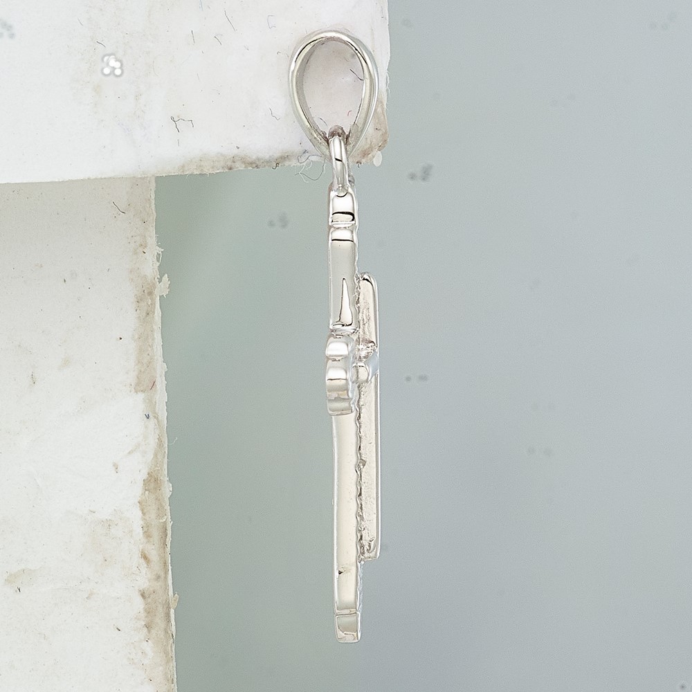 Sterling Silver Rhodium-plated Striped Texture Cross Pendant (QC9703)