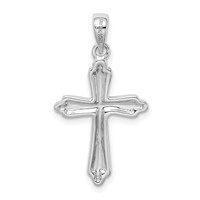 Sterling Silver Rhodium-plated Striped Texture Cross Pendant view 3